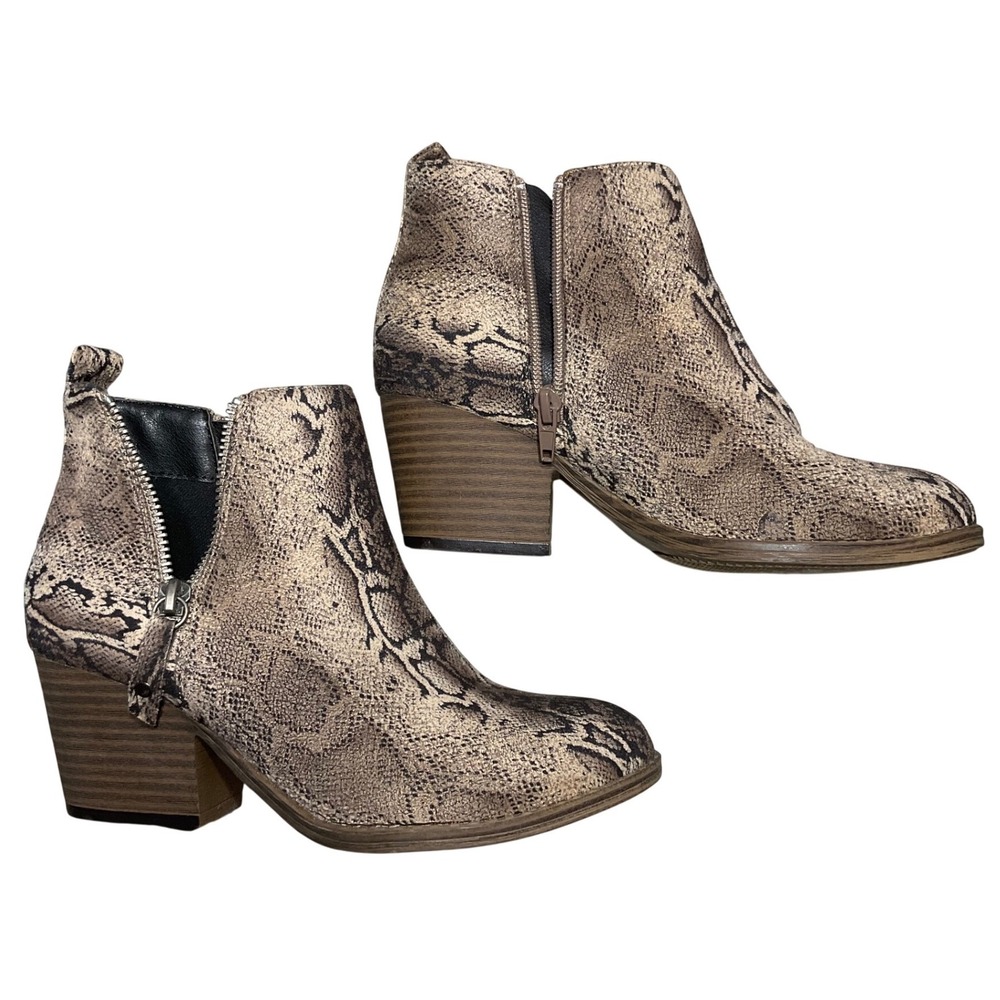Boutique by Corkys Tombstone Boots Womens 6 Snakeskin Ankle Booties Bro Dual Zip